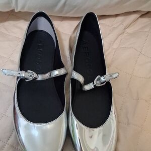 AEROSOLES Metallic Silver Mary Jane Flats